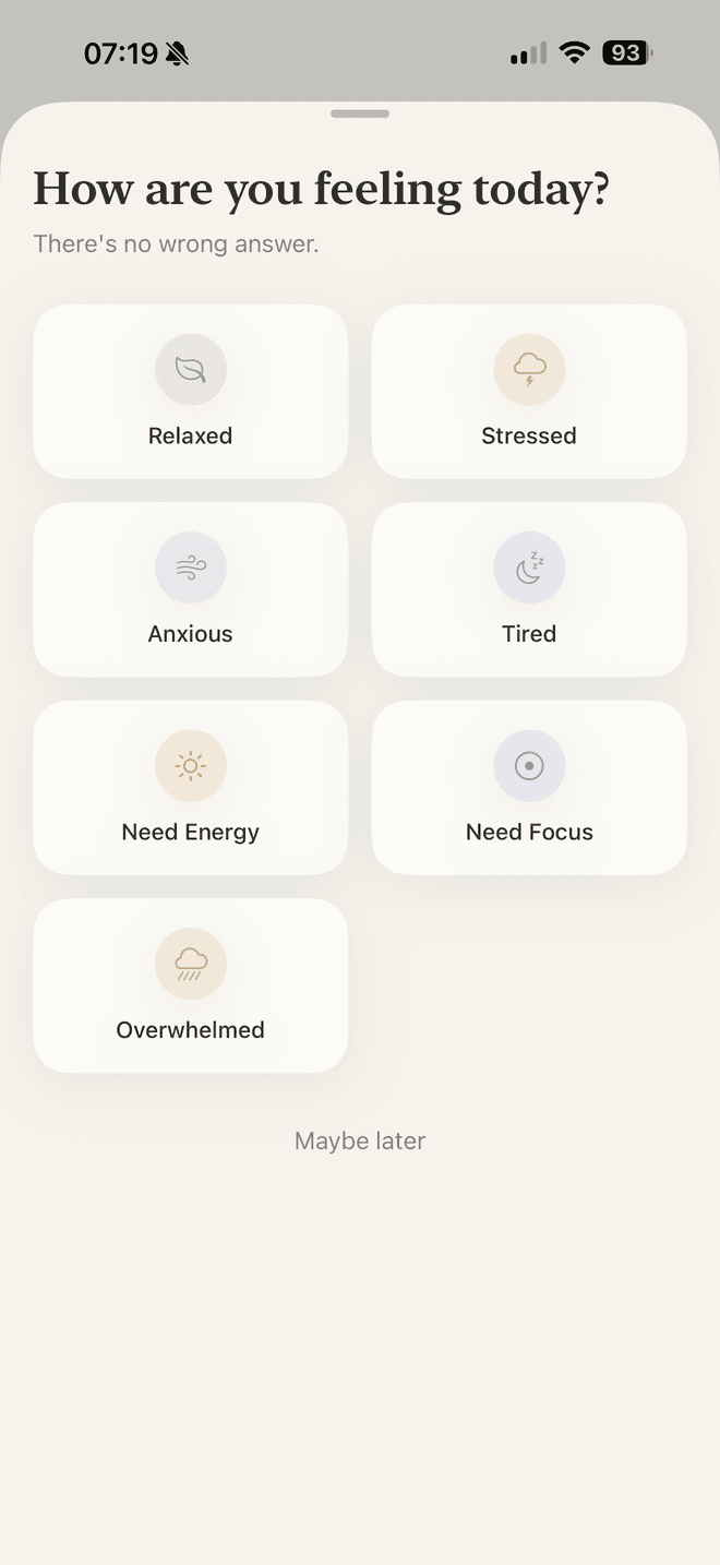 BreathWell home screen with daily recommendation