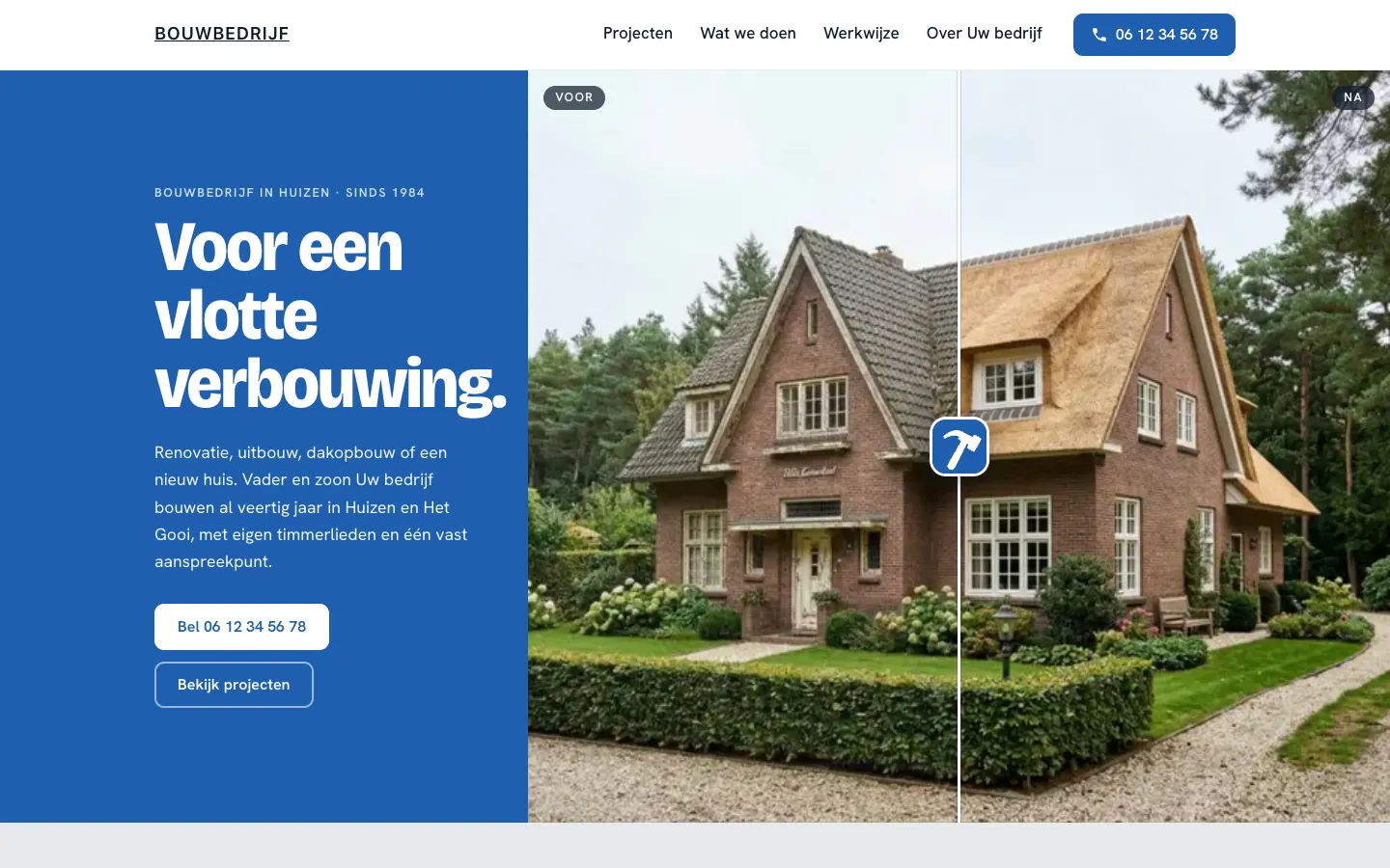 Voorbeeldwebsite: bouwbedrijf in Huizen
