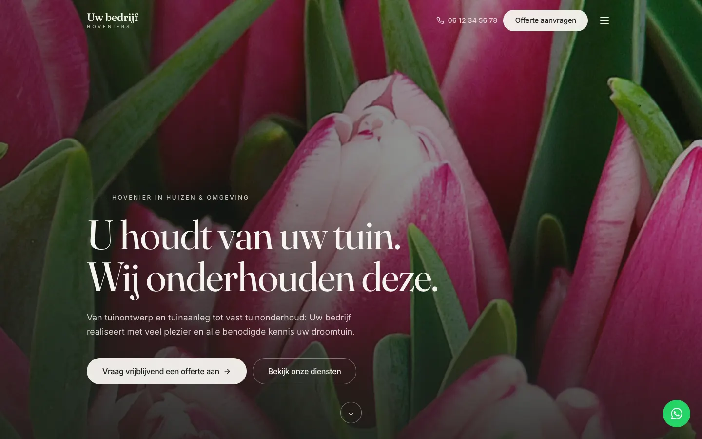 Voorbeeldwebsite: hovenier in Huizen
