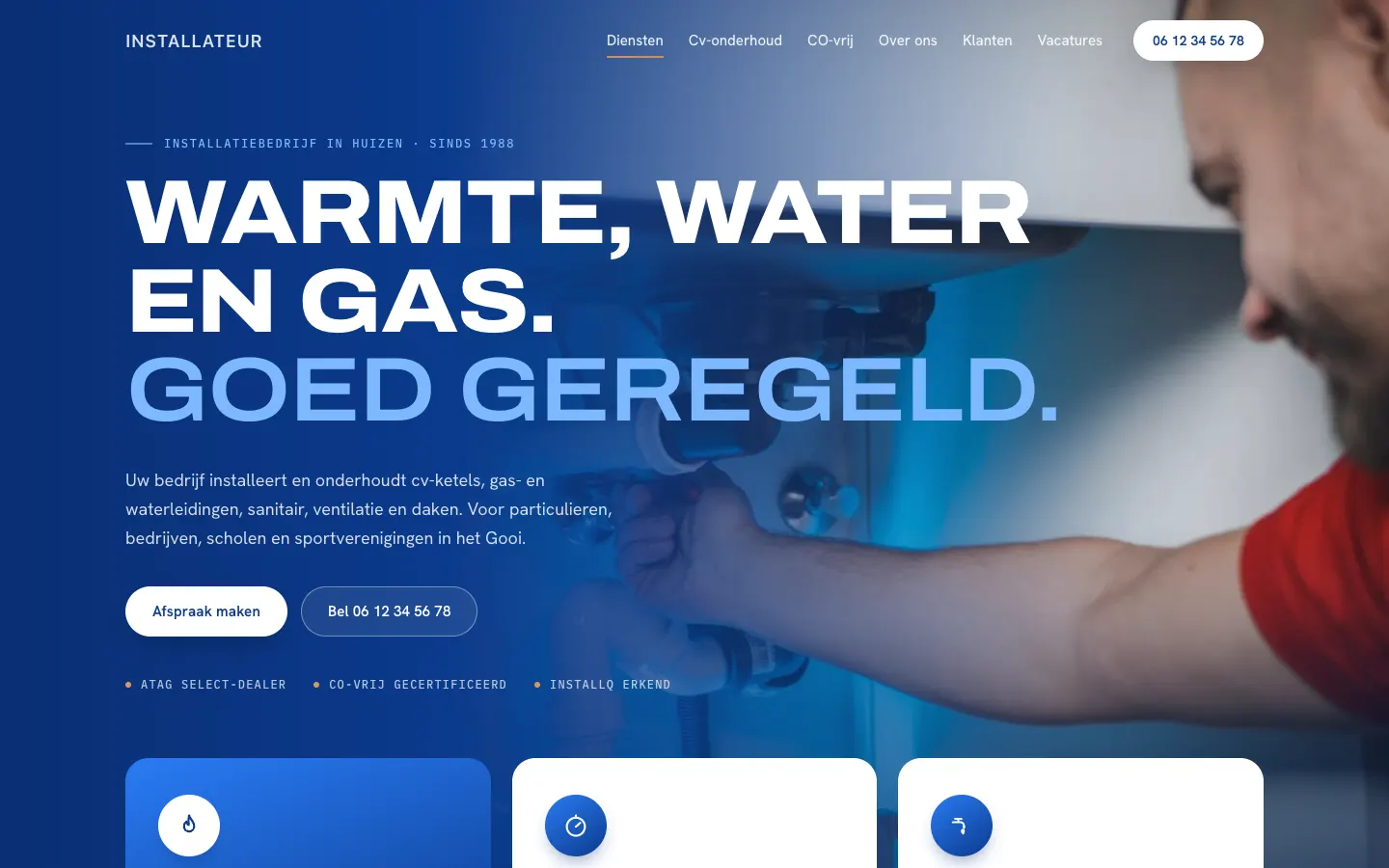 Voorbeeldwebsite: installateur in Huizen