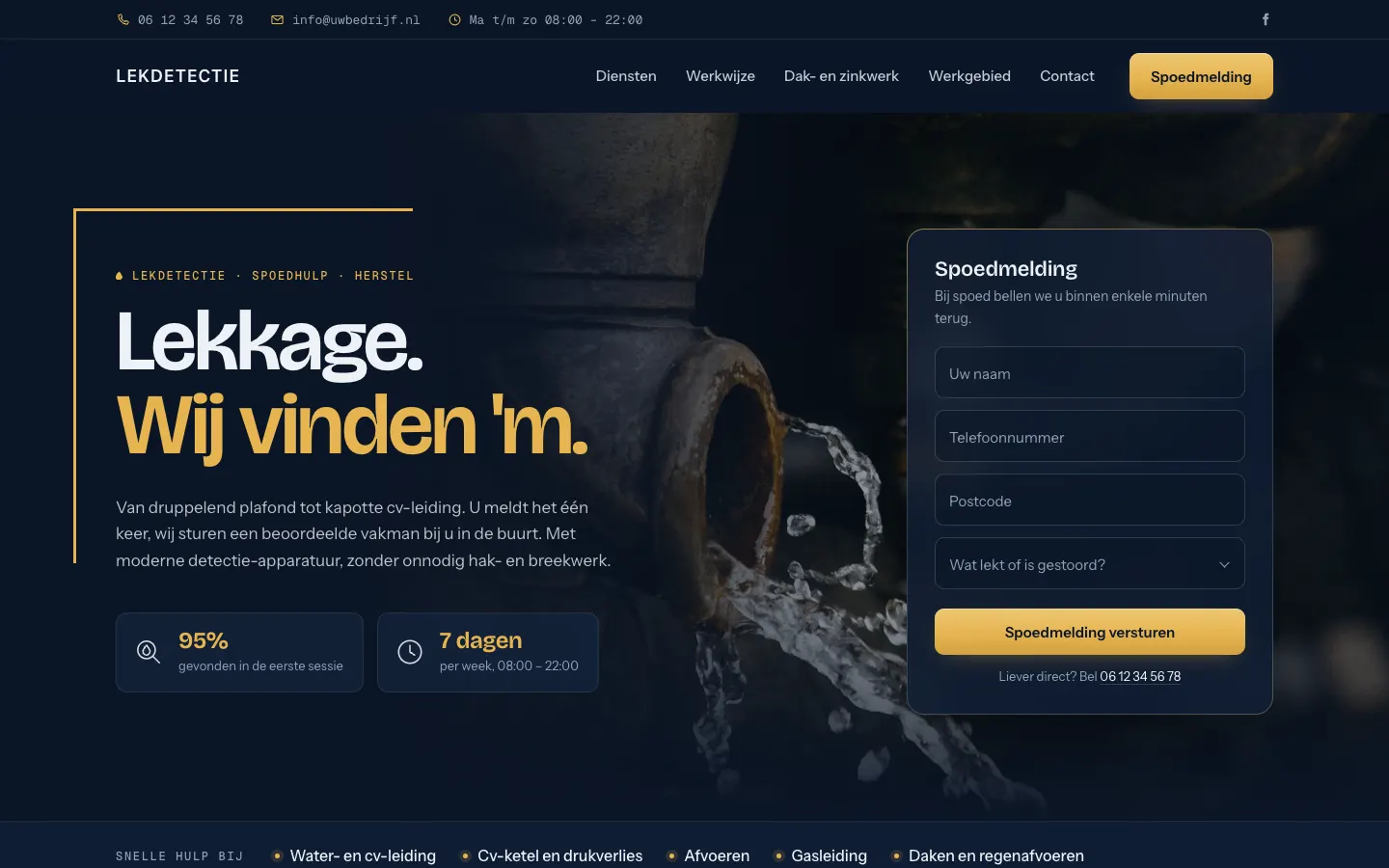Voorbeeldwebsite: lekdetectie in Utrecht