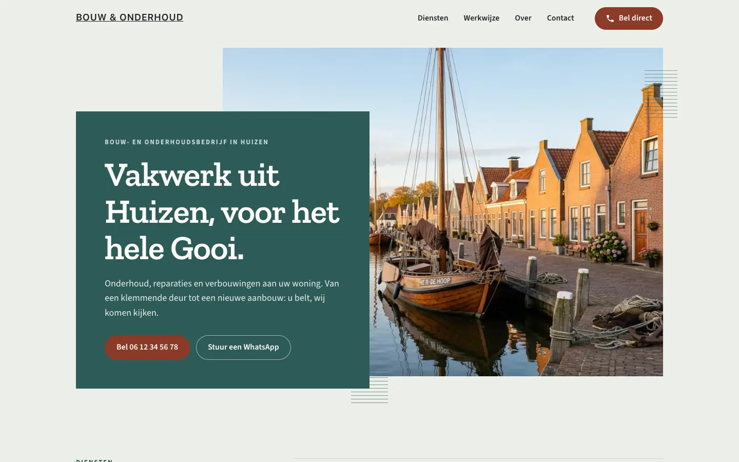 Voorbeeldwebsite: bouw & onderhoud in Huizen